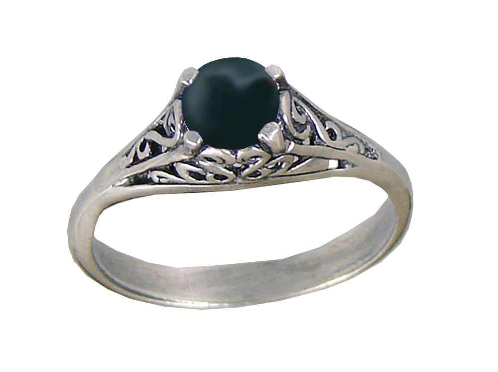 Sterling Silver Filigree Ring With Bloodstone Size 7